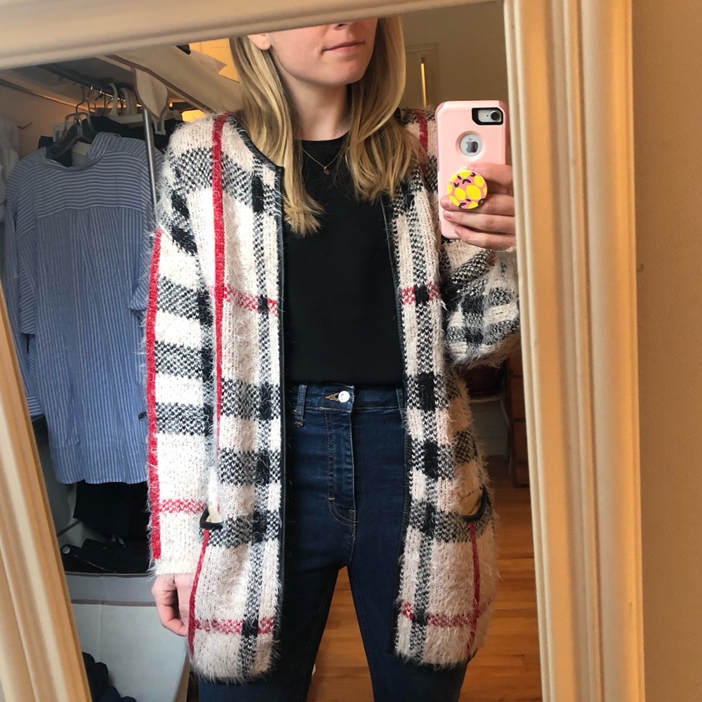 Plaid Cardigan Leather lined Furry Kohl’s Sweater